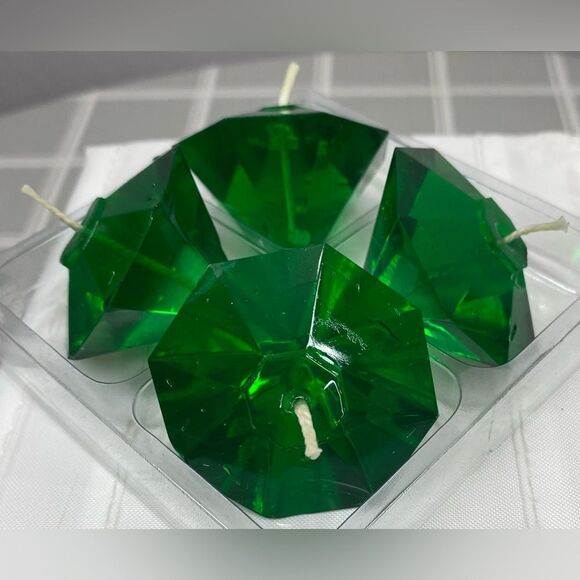 Diamond Shape Floating Gel Candles Emerald Green Four Candles NIOP - Picture 1 of 10